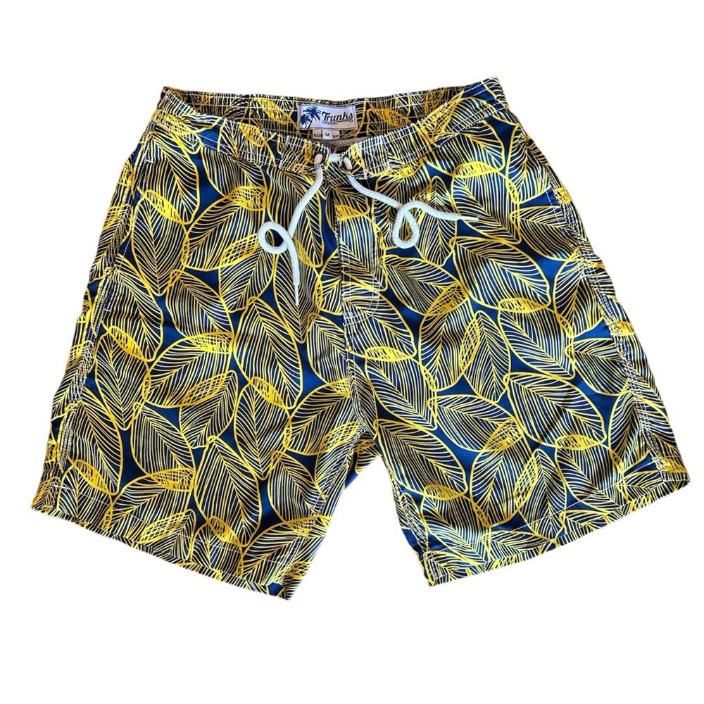 Trunks Surf & Swim Co - Mens Swim Trunks Yellow & Blue Leaf - Size M